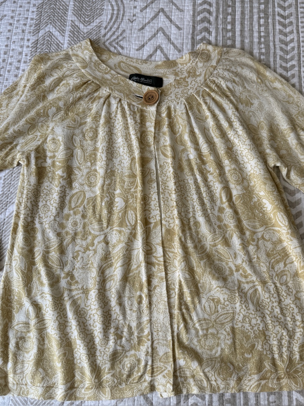Eddie Bauer Cream and Yellow Floral Button Cardigan